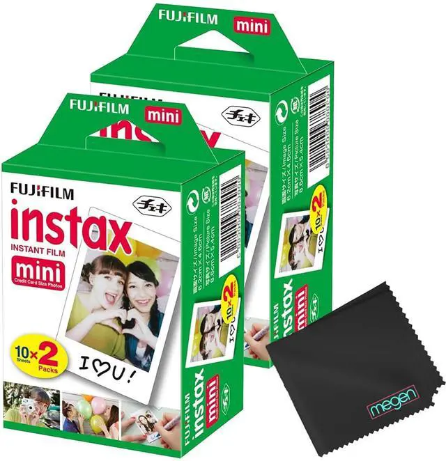 Main image of Mini Instant Film (White) for Mini 8,9,11,12,50s, 25, 7s, 90, 300 Cameras, Instax Mini Link's W/Microfiber Cloth by Megen (40 Prints)