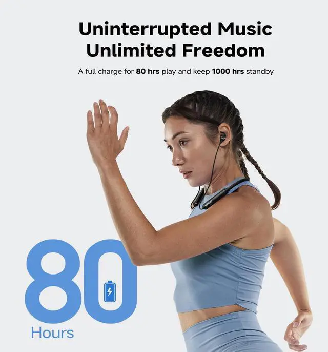 Alt view image 2 of 6 - Neckband Bluetooth Headphones, 80Hrs Wireless Headphones with Mic | Neckband Headphones, Bluetooth 5.3 Earbuds, Stereo Bass in-Ear Headsets, IPX6 Waterproof, Neckband Earbud for Sport, Business
