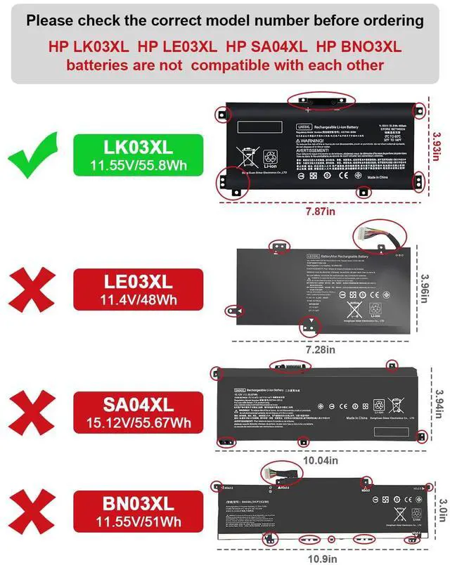 Alt view image 5 of 6 - LK03XL Battery Compatible with HP Envy X360 Convertible Notebook 15m-cn0xxx 15m-cn0012dx 17m-ae0xx 15m-bp 17-ae1xx 15-bq2xx 17t-ce 15m-cn0011dx 15m-bp112dx LKO3XL 916814-855 L09281-855