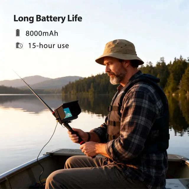 Alt view image 4 of 6 - Portable Fish Finder IP68 Waterproof 5 Inch Underwater Camera | IPS Display for Ice/Lake Fishing&Murky Conditions/Depth Finder for Ice Fishing/Boats/Kayaks with 8000mAh Battery