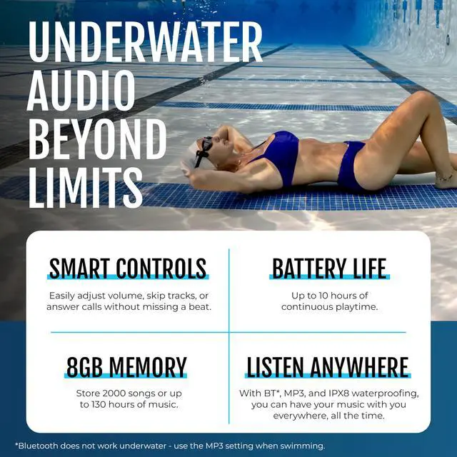 Alt view image 4 of 6 - Sonar 2 PRO Waterproof Bone Conduction Headphones for Swimming Open-Ear Underwater IPX8 Waterproof Headphones - MP3 Player with Playlist+ App for Bluetooth Streaming - 10 Hour Battery Life