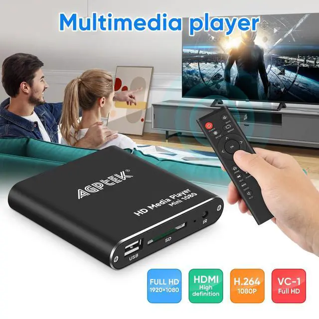 Alt view image 2 of 6 - HDMI Media Player, Black Mini 1080p Full-HD Ultra HDMI Digital Media Player | for -MKV/RM- HDD USB Drives and SD Cards