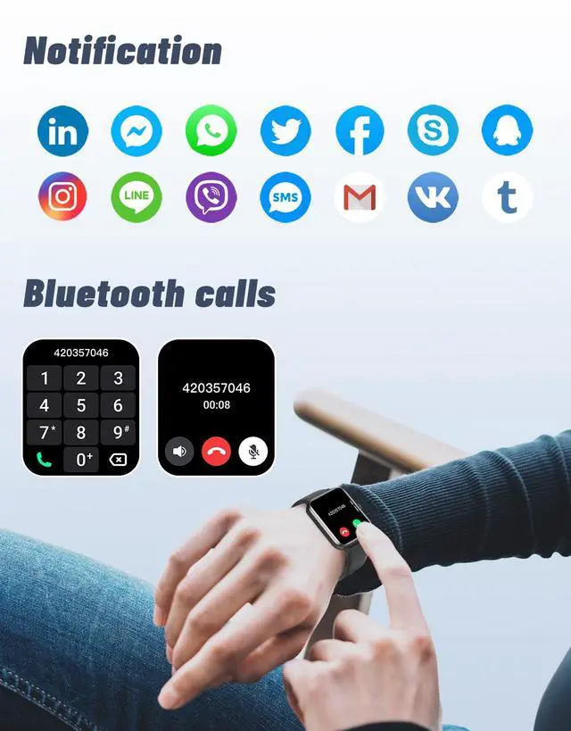 Alt view image 2 of 6 - Smart Watch for Men Women, Bluetooth Call, for iPhone Android Black | 1.8" Fitness Tracker, Heart Rate/Sleep Monitor, Steps Calories Counter, 100+ Sport Types, 200+ Watch Faces, IP68 waterproof