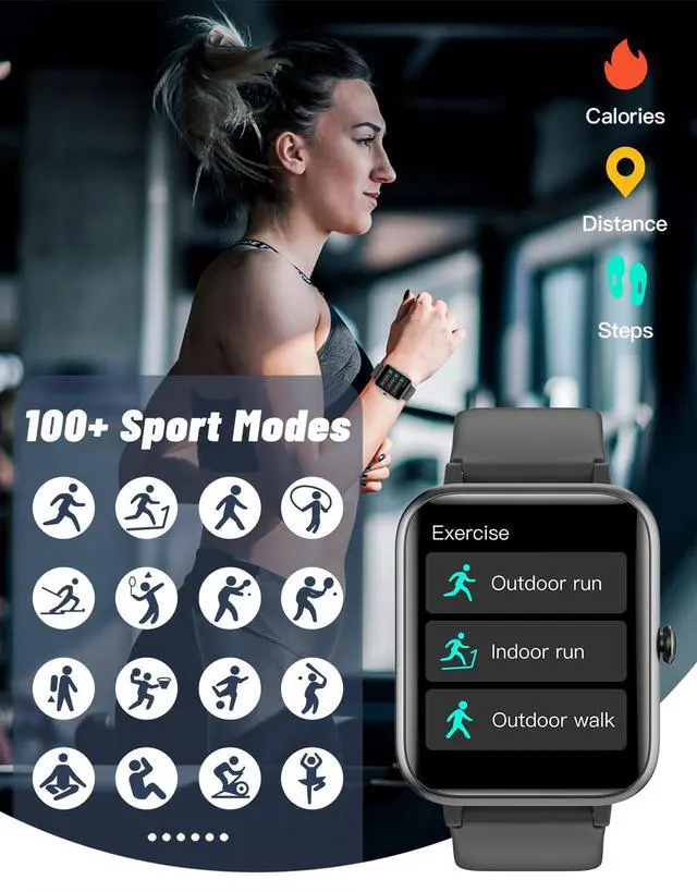 Alt view image 3 of 6 - Smart Watch for Men Women, Bluetooth Call, for iPhone Android Black | 1.8" Fitness Tracker, Heart Rate/Sleep Monitor, Steps Calories Counter, 100+ Sport Types, 200+ Watch Faces, IP68 waterproof