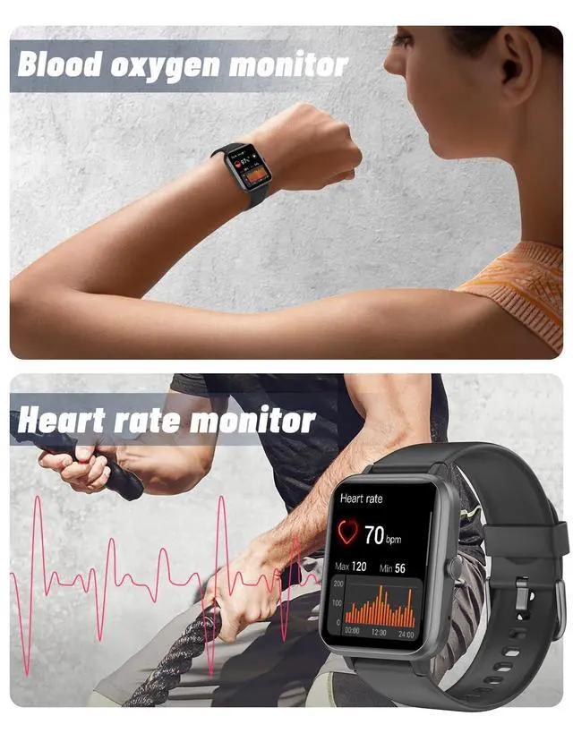 Alt view image 4 of 6 - Smart Watch for Men Women, Bluetooth Call, for iPhone Android Black | 1.8" Fitness Tracker, Heart Rate/Sleep Monitor, Steps Calories Counter, 100+ Sport Types, 200+ Watch Faces, IP68 waterproof
