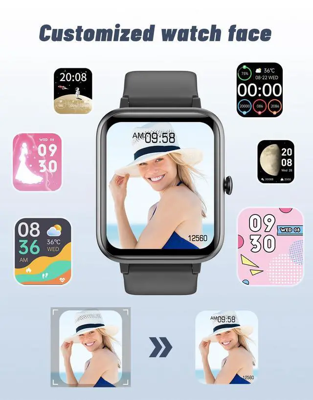 Alt view image 6 of 6 - Smart Watch for Men Women, Bluetooth Call, for iPhone Android Black | 1.8" Fitness Tracker, Heart Rate/Sleep Monitor, Steps Calories Counter, 100+ Sport Types, 200+ Watch Faces, IP68 waterproof