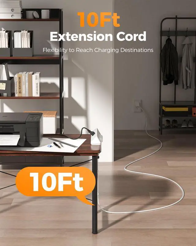 Alt view image 5 of 6 - Desk Clamp Power Strip 10 Ft with 2100J Surge Protector, Gray | 5 Outlets and 4 USB (2 USB C) Desk Charging Station, Flat Plug Extension Cord with Multiple Outlets for Home Office Dorm Room