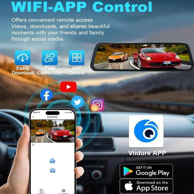 Alt view image 4 of 6 - Mirror Dual Dash Camera for Car, Dashcam 4K Front 2.5K IMX335 Rear View/ADAS BSD LCA Wi-Fi&APP WDR Night Vision G-Sensor Loop Recording Parking Monitor 64GB Card