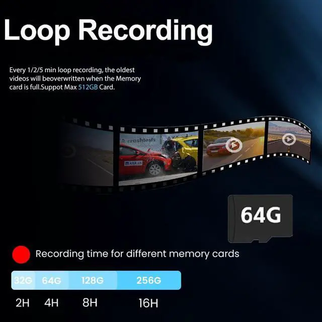 Alt view image 6 of 6 - Mirror Dual Dash Camera for Car, Dashcam 4K Front 2.5K IMX335 Rear View/ADAS BSD LCA Wi-Fi&APP WDR Night Vision G-Sensor Loop Recording Parking Monitor 64GB Card