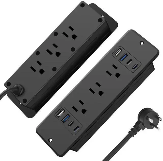 Main image of 6 Outlets Recessed Power Strip, 20W USB C Ports, Black, 6FT, 2 | For Offer, Furniture, Desk Organizer Gaming Accessorie Flush Mount, Home Essentials, Plug Extender, Flat Extension Cord