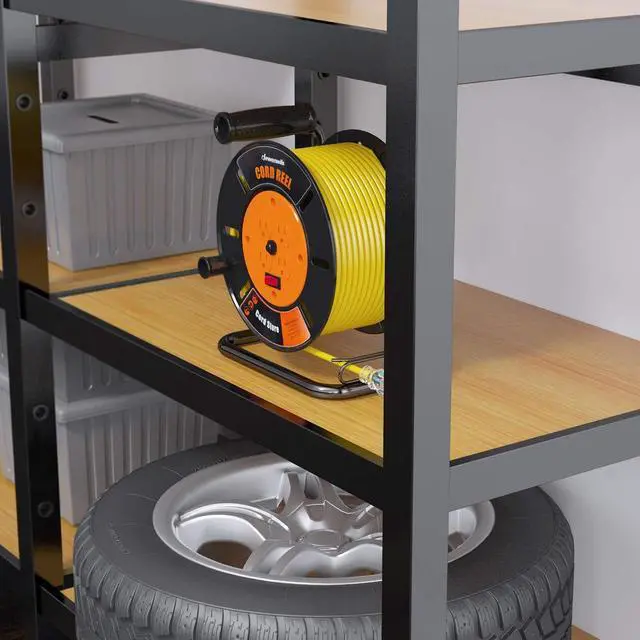 Alt view image 6 of 6 - Extension Cord Storage Reel, Hand Wind Retractable Open Cord Reel | 4-Grounded Outlets, Heavy Duty for 12/3, 14/3, 16/3 Gauge Power Cord, 10A Circuit Breaker, Rocker Power Switch, Orange