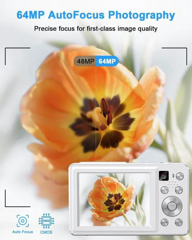 Alt view image 2 of 6 - 4K Digital Camera Point and Shoot with Selfie Lens and 32G Card, White | Vlogging Camera with Flash, Anti Shake 3" Screen, 16X Zoom Easy for Beginner. 2 Batteries. ldeal Birthday, Party & Travel