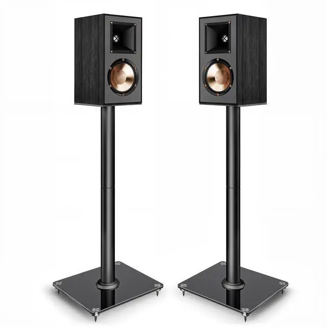 Main image of Speaker Stands Pair, 30" Fixed Height, 55lbs Weight Capacity, Glass Base | 11.8" Base, Cable Management, Freestanding Speaker Floor Stand for Surround Sound, Tempered Glass Base