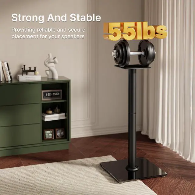 Alt view image 2 of 6 - Speaker Stands Pair, 30" Fixed Height, 55lbs Weight Capacity, Glass Base | 11.8" Base, Cable Management, Freestanding Speaker Floor Stand for Surround Sound, Tempered Glass Base