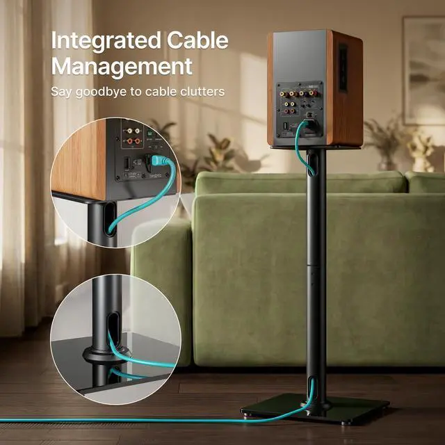 Alt view image 6 of 6 - Speaker Stands Pair, 30" Fixed Height, 55lbs Weight Capacity, Glass Base | 11.8" Base, Cable Management, Freestanding Speaker Floor Stand for Surround Sound, Tempered Glass Base