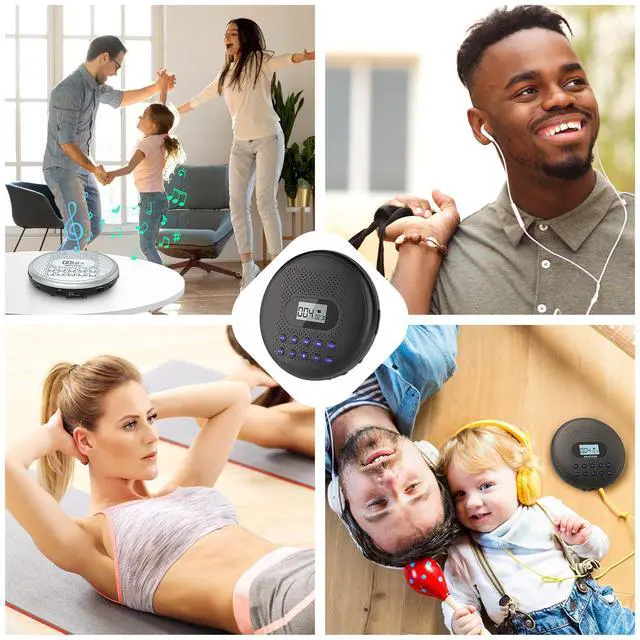 Alt view image 6 of 6 - Portable CD Player with Dual Stereo Speakers, Rechargeable for Car | Discman CD Player with Anti-Skip Protection, Headphones and AUX Cable Backlight Buttons for Home, Travel