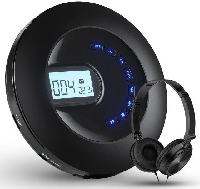 Main image of CD Player Portable with Headphone, Rechargeable, LCD Display, Backlight | Portable CD Player with Headphone Jack, AUX Output, Shockproof for Home Car and Travel