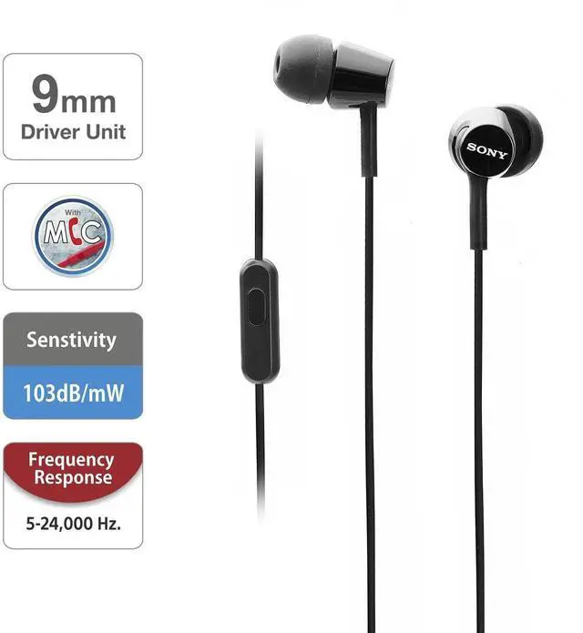 Alt view image 3 of 6 - MDREX155AP in-Ear Earbud Headphones with mic for Phone Call, Black | Integrated microphone, Comfortable Secure-Fitting Silicone Earbuds, Flexible, 3.94 ft Y-shaped cord, 9mm neodymium drivers