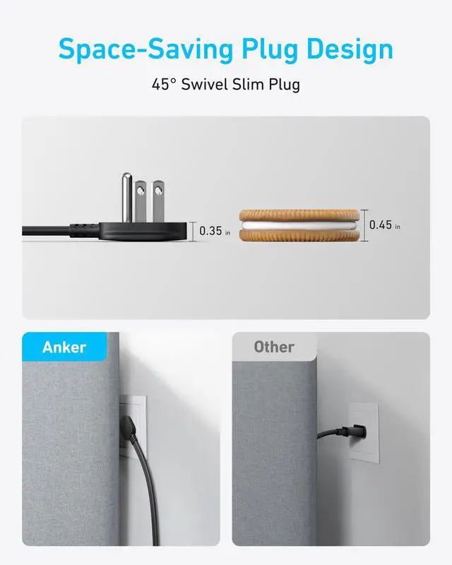 Alt view image 5 of 6 - Charging Station, 20W Max 8-in-1 USB-C Power Strip | 5 ft Thin Cord with 4 AC, 2 USB-A and 2 USB-C for iPhone 15 and MacBook, Fast Charging Desktop Charger for Travel, Office