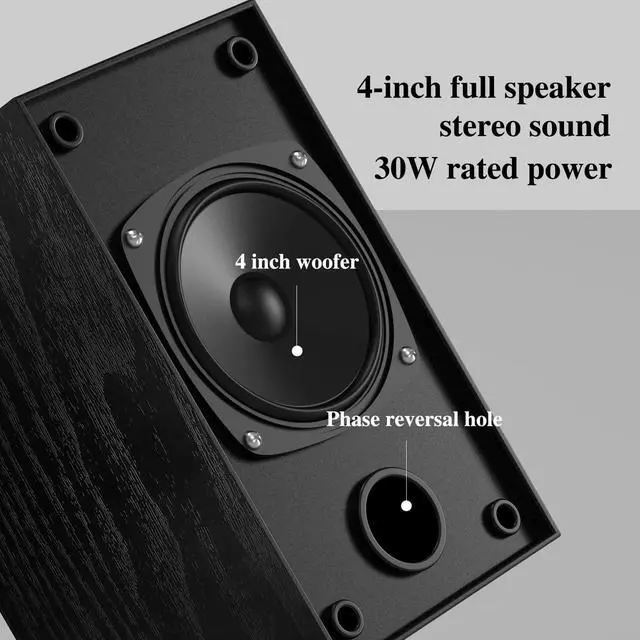 Alt view image 2 of 6 - 30W X 2 Powered Bookshelf Speakers, RCA Input for Turntable, Black | 30W RMS Built-in Class D Amp, Record Player Speakers - Comes Rca Cable for, TV, PC, with 4 Inch Woofer & Wall Mounted