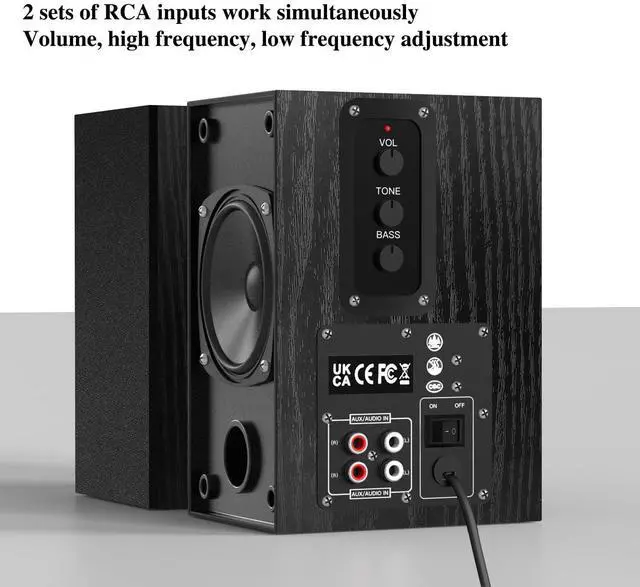 Alt view image 5 of 6 - 30W X 2 Powered Bookshelf Speakers, RCA Input for Turntable, Black | 30W RMS Built-in Class D Amp, Record Player Speakers - Comes Rca Cable for, TV, PC, with 4 Inch Woofer & Wall Mounted