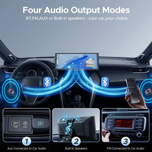 Alt view image 5 of 6 - 9.26'' Carplay Screen with 2.5K Dash Cam and 1080P Backup Camera | Portable Wireless Car Play Android Auto, Upgrade Navigation, Mirror Link, Voice Control, Hands-Free for iOS 11+ Android 11+