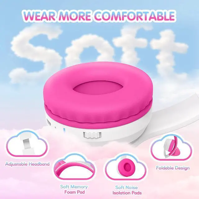 Alt view image 5 of 6 - IFECCO Kids Bluetooth Headphones with Case,Cute LED Light Up Cat Ears | Children Girls Wireless Headphones,for School iPad Tablet Gifts,Volume-limiting,with Mic,for 3-14Years