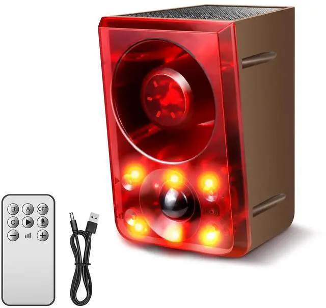 Main image of Solar Outdoor Motion Sensor Alarm, Dog Barking&Gunshot Sound,130db Loud | Support Recording,13 Kinds of Sound and Strobe Light to Deter Raccoons, Deer, Skunks, Bears, and Coyotes (2 Pack)