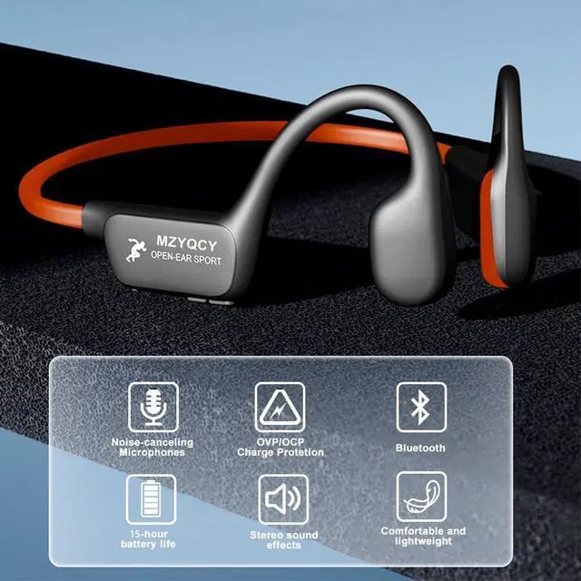 Alt view image 2 of 6 - Bone Conduction Headphones, Open Ear Bluetooth 5.4 Headset with Mic | 15H Playback, IPX6 Sweatproof, Lightweight Open-Ear Fit for Running, Cycling, Walking & Outdoor Use (Orange)