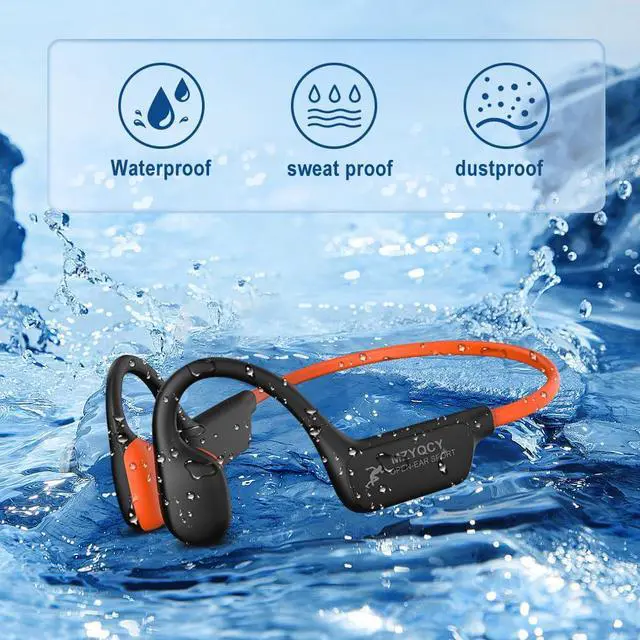Alt view image 4 of 6 - Bone Conduction Headphones, Open Ear Bluetooth 5.4 Headset with Mic | 15H Playback, IPX6 Sweatproof, Lightweight Open-Ear Fit for Running, Cycling, Walking & Outdoor Use (Orange)