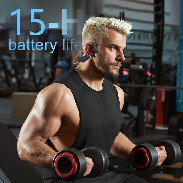 Alt view image 6 of 6 - Bone Conduction Headphones, Open Ear Bluetooth 5.4 Headset with Mic | 15H Playback, IPX6 Sweatproof, Lightweight Open-Ear Fit for Running, Cycling, Walking & Outdoor Use (Orange)