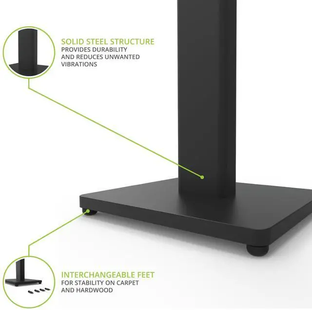 Alt view image 2 of 6 - ST28 28 Universal Floor Speaker Stands for Bookshelf Speakers up to 30 lbs | Improved Sound | Hidden Cable Management | Timeless Design, | Pair | Black Steel w/Black MDF Base