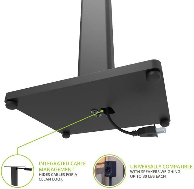 Alt view image 3 of 6 - ST28 28 Universal Floor Speaker Stands for Bookshelf Speakers up to 30 lbs | Improved Sound | Hidden Cable Management | Timeless Design, | Pair | Black Steel w/Black MDF Base