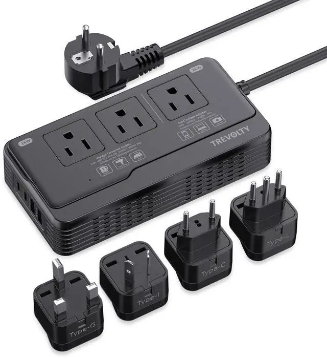 Main image of 2000W Voltage Converter US to Europe for Hair Dryers, 7-in-1 220V to 110V Converter for European Travel with 3 AC/2 USBA/2 USBC Ports, Power Converter Adapter Combo with Type G/C/I/L Plugs