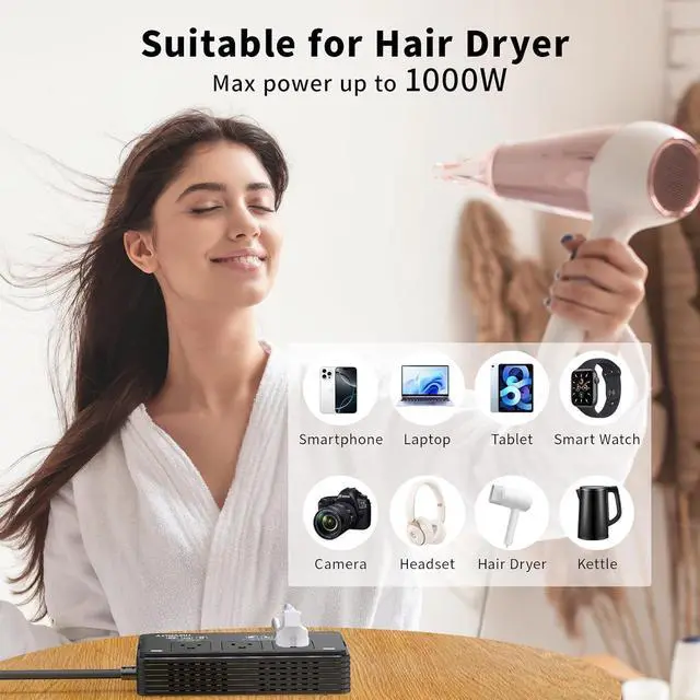 Alt view image 5 of 6 - 2000W Voltage Converter US to Europe for Hair Dryers, 7-in-1 220V to 110V Converter for European Travel with 3 AC/2 USBA/2 USBC Ports, Power Converter Adapter Combo with Type G/C/I/L Plugs