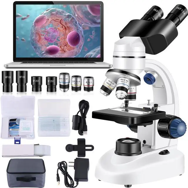 Main image of Microscope for Adults WF10x and WF25x eyepieces, 40X-2000X Magnification USB Camera, Microscope for Adults Suitable for Laboratory School Home Education(White Microscope)