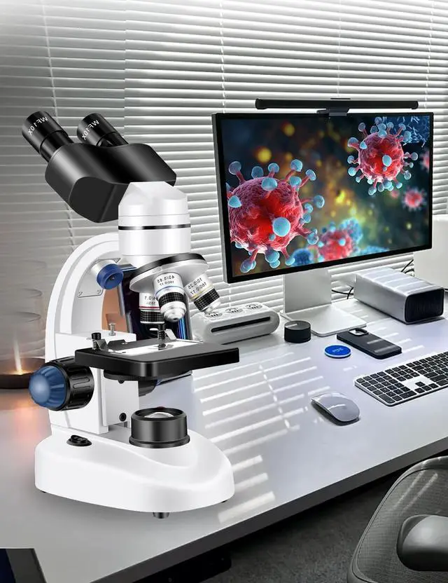 Alt view image 3 of 6 - Microscope for Adults WF10x and WF25x eyepieces, 40X-2000X Magnification USB Camera, Microscope for Adults Suitable for Laboratory School Home Education(White Microscope)
