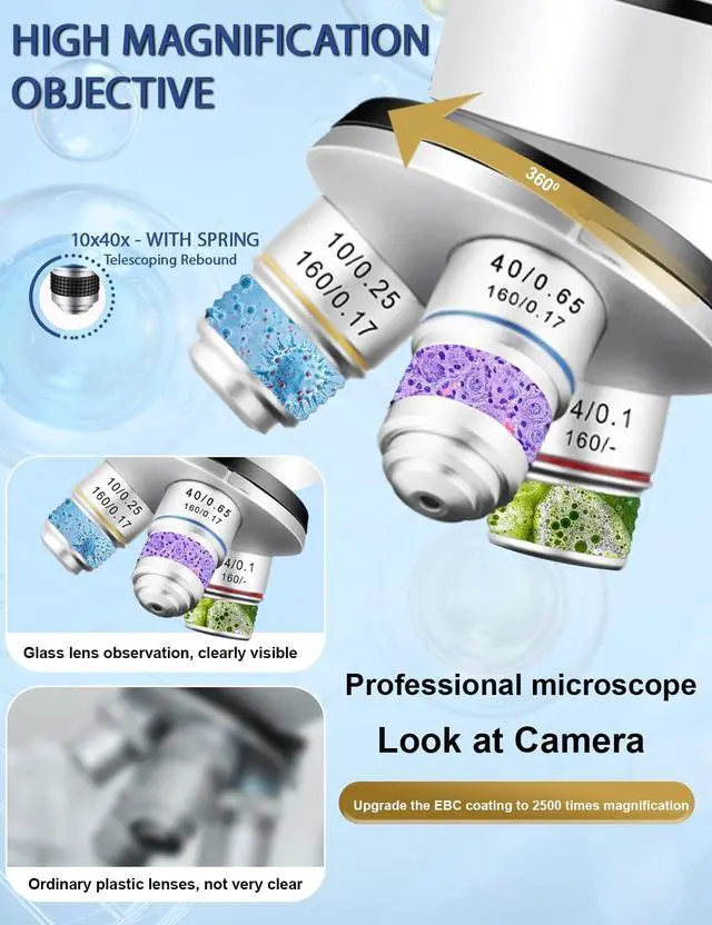 Alt view image 4 of 6 - Microscope for Adults WF10x and WF25x eyepieces, 40X-2000X Magnification USB Camera, Microscope for Adults Suitable for Laboratory School Home Education(White Microscope)