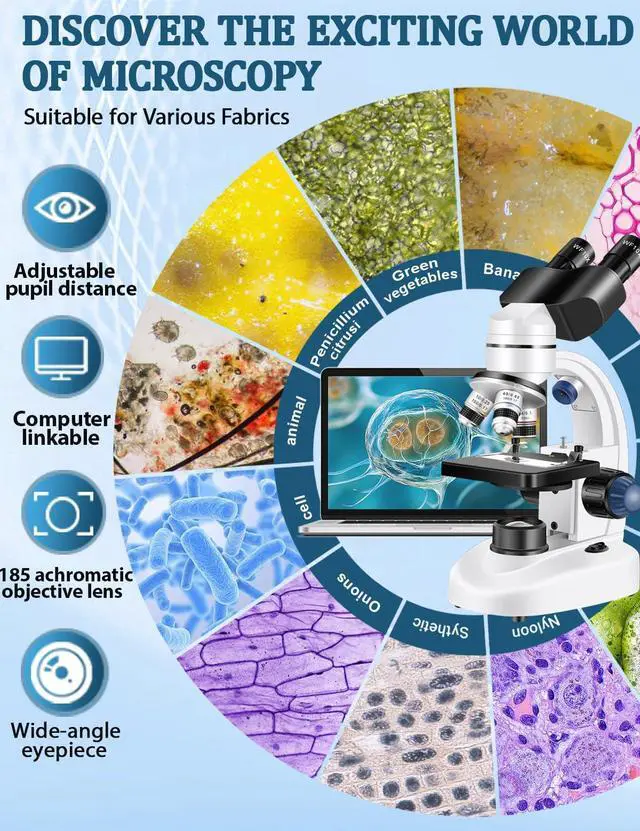 Alt view image 5 of 6 - Microscope for Adults WF10x and WF25x eyepieces, 40X-2000X Magnification USB Camera, Microscope for Adults Suitable for Laboratory School Home Education(White Microscope)