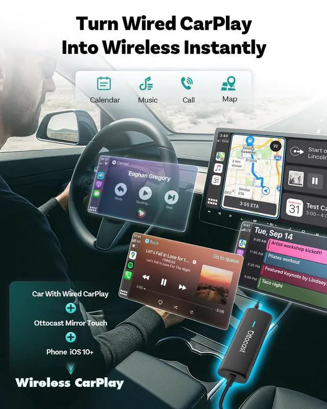 Alt view image 2 of 6 - Mirror Touch with Wireless Carplay Adapter,Apps on Your Car Screen | Mirror Apps Like YouTube and TikTok,Control Your Phone from the Car Screen,For Factory Wired CarPlay Only