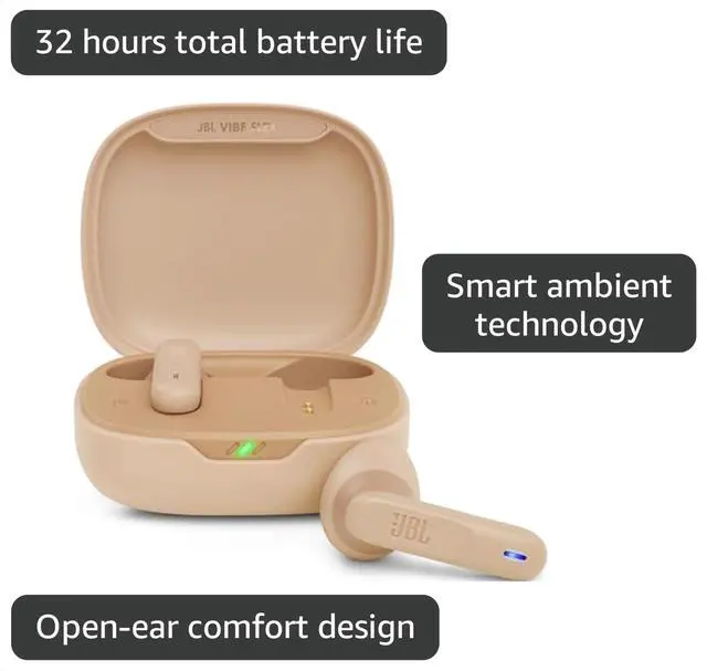 Alt view image 3 of 6 - Vibe Flex True Wireless Earbuds Bluetooth Earphones with Deep Bass Sound, IP54 Water & Dust Resistant, Long Battery Life, Voice Assistant Compatible, Open-Ear Design (Beige)