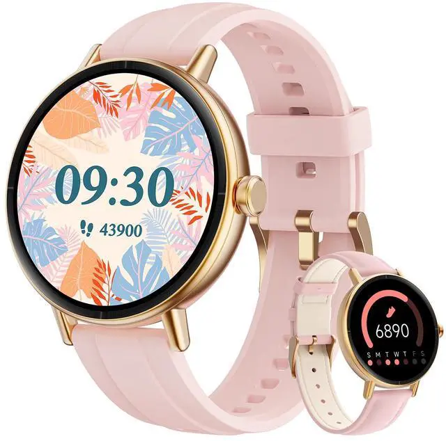 Main image of Smart Watch for Women, 40mm Fitness Tracker with Answer & Make Call | Compatible iPhone/Android/Samsung, 101+ Sports Modes, Heart Rate/SpO2/Stress/Sleep/Period Monitor, 2 Bands, IP68, Pink