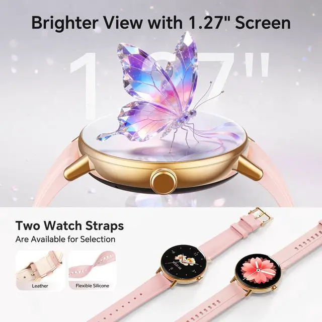 Alt view image 2 of 6 - Smart Watch for Women, 40mm Fitness Tracker with Answer & Make Call | Compatible iPhone/Android/Samsung, 101+ Sports Modes, Heart Rate/SpO2/Stress/Sleep/Period Monitor, 2 Bands, IP68, Pink