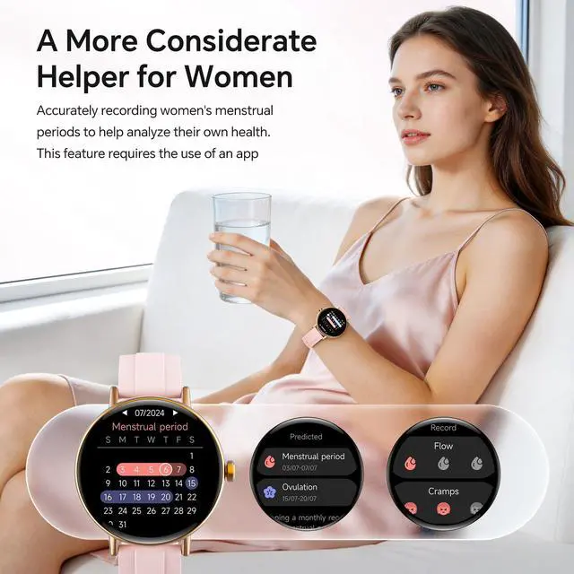 Alt view image 4 of 6 - Smart Watch for Women, 40mm Fitness Tracker with Answer & Make Call | Compatible iPhone/Android/Samsung, 101+ Sports Modes, Heart Rate/SpO2/Stress/Sleep/Period Monitor, 2 Bands, IP68, Pink