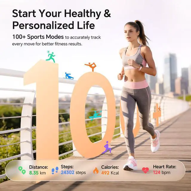 Alt view image 5 of 6 - Smart Watch for Women, 40mm Fitness Tracker with Answer & Make Call | Compatible iPhone/Android/Samsung, 101+ Sports Modes, Heart Rate/SpO2/Stress/Sleep/Period Monitor, 2 Bands, IP68, Pink