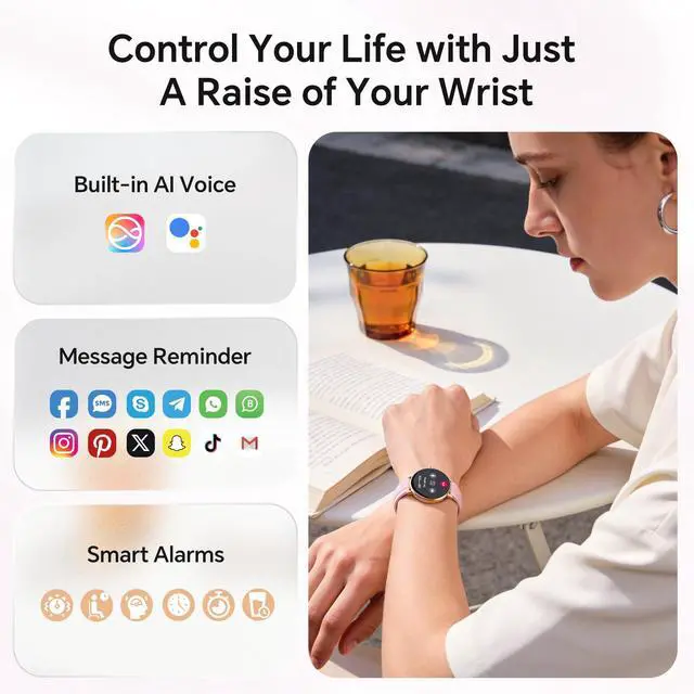 Alt view image 6 of 6 - Smart Watch for Women, 40mm Fitness Tracker with Answer & Make Call | Compatible iPhone/Android/Samsung, 101+ Sports Modes, Heart Rate/SpO2/Stress/Sleep/Period Monitor, 2 Bands, IP68, Pink