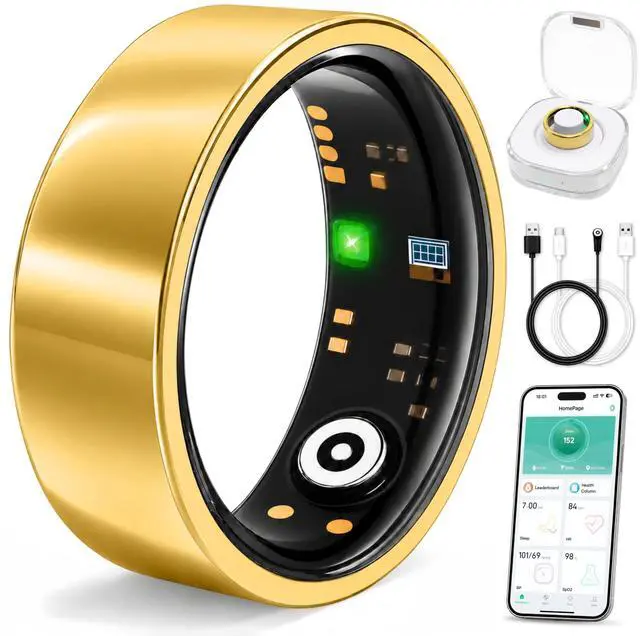 Main image of Smart Ring for Men & Women, Fitness Tracker, Sleep, Heart Rate, SpO2 | No subscription app, iOS & Android compatible, IP68 waterproof, sleep and naps, activity, women's health, family care