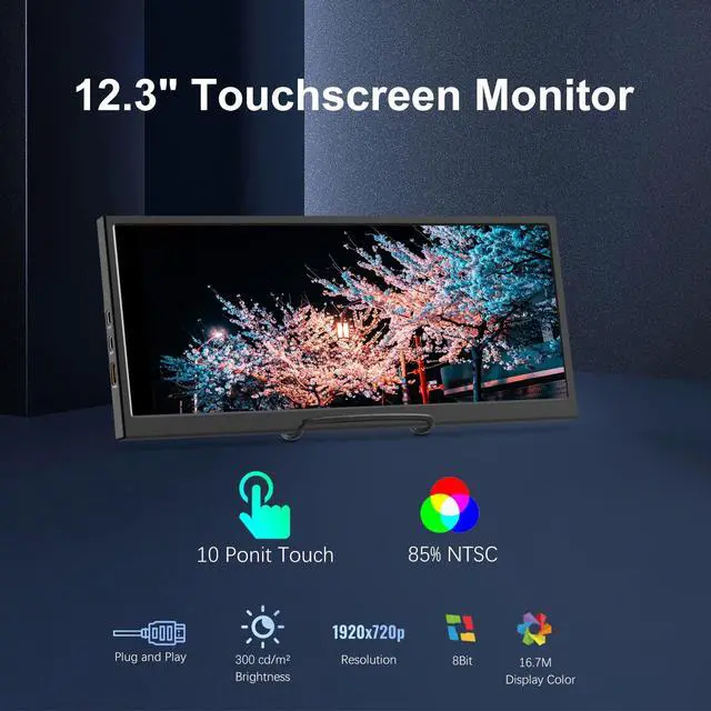 Alt view image 6 of 6 - 12.3 Inch Touchscreen Secondary Monitor, IPS Stretched Bar LCD Travel | Touch Display 1920 * 720 HDMI USBC, Portable Touch Screen for Laptop Computer Windows Aida64 GPU CPU RAM Monitoring