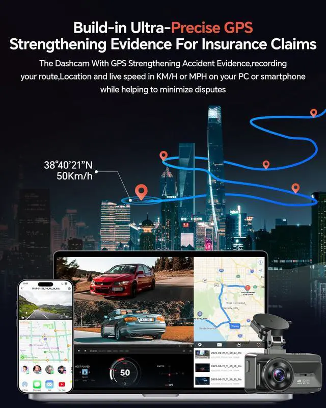 Alt view image 6 of 6 - Dash Cam Front Rear - 4K STARVIS Sensor Dashcam,Free 64GB Card, Built-in 5G WiFi/GPS, Dual Dash Camera for Cars with 3" IPS Screen,HDR/WDR Night Vision, App Control, 24H Parking Mode