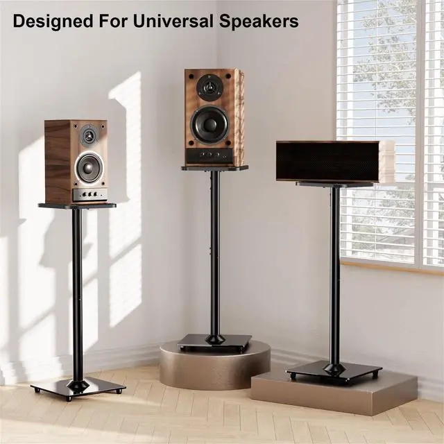 Alt view image 2 of 6 - Speaker Stands Pair, 31" Fixed Height, Max 22 lbs, Tempered Glass Base | Surround Sound Speaker Stands, Cable Management, Universal Floor Speaker Standing for Studio Satellite Rear Bookshelf Speaker